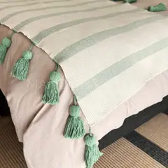 GENERICO - Piecera 2pKing Algodón Borlas Doble Menta 210x70cms