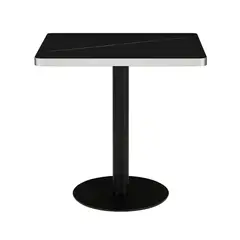 SPACE HOME - Mesa de Comedor 70×70 Negra con Detalles Plateados y Base Redonda de Acero