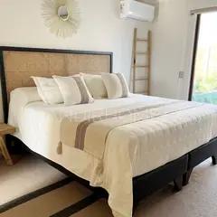 MANDIRHOME - Set Piecera Origen Café Tejido Borla 210x60cms + 2 Fundas Cojín 45x45 cms