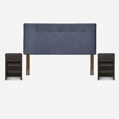 ROSEN - Respaldo New Bennet Denim King + 2 Veladores Maurice