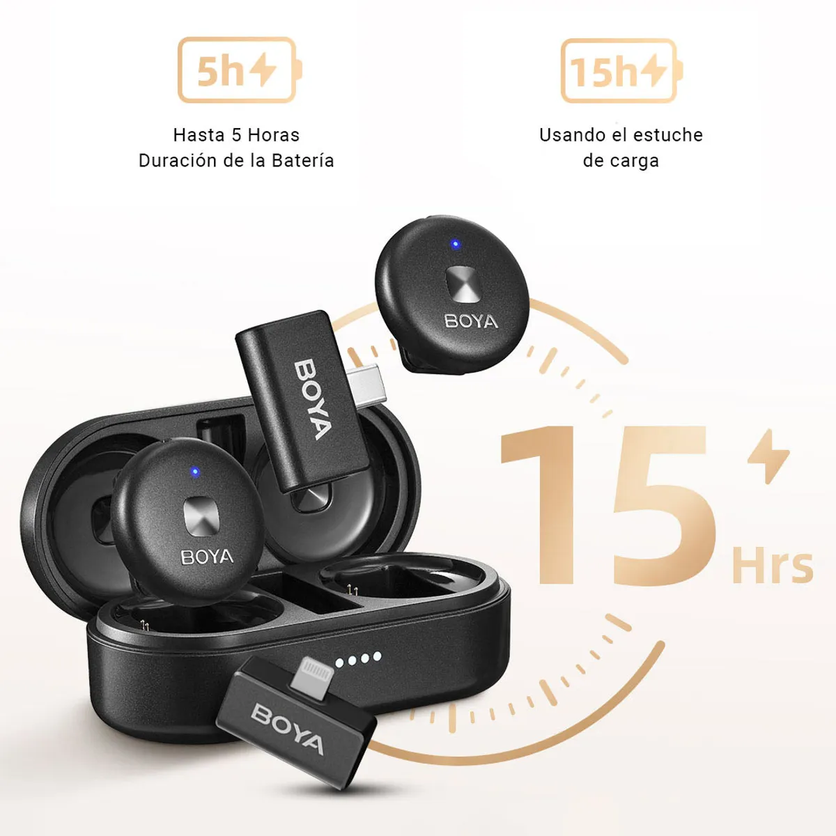 BOYA - Microfono Inalámbrico Boya Omicu Dual Usb-CLightning Con Fijacion Y Estuche de carga