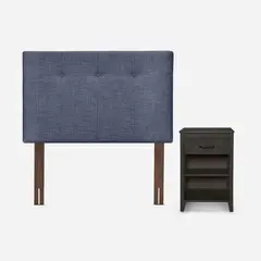 ROSEN - Respaldo New Bennet Denim 1,5 Plazas + Velador Maurice