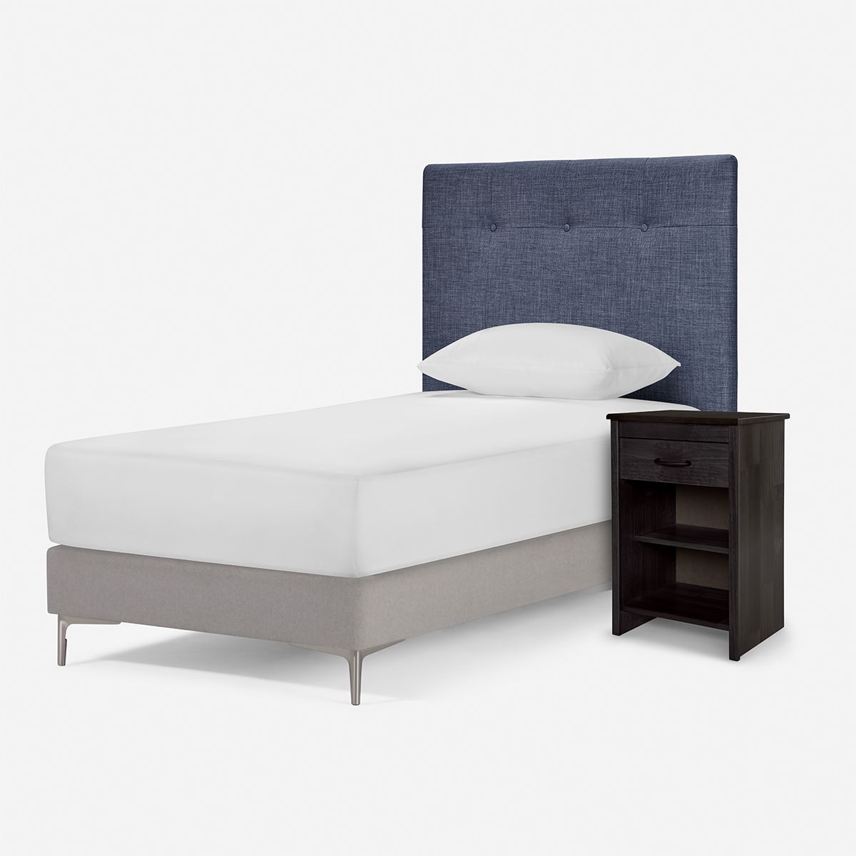 ROSEN - Respaldo New Bennet Denim 1,5 Plazas + Velador Maurice