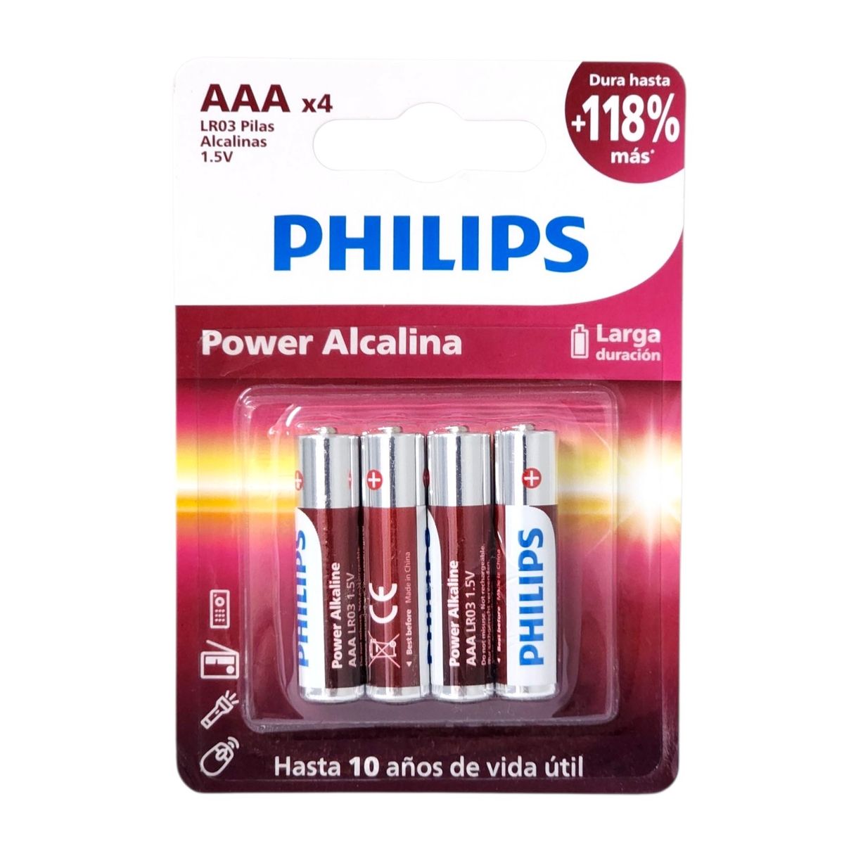 PHILIPS - Pack 4 Pilas AAA Alcalinas LR03P4B Philips