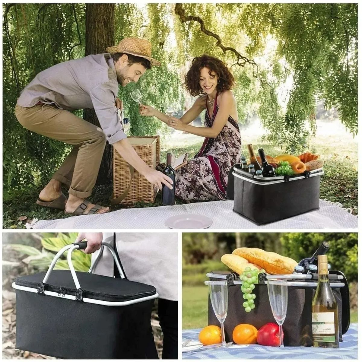 GENERICO - Canasta Picnic Cooler Bolso Térmica Plegable Portatil Gris Oscuro