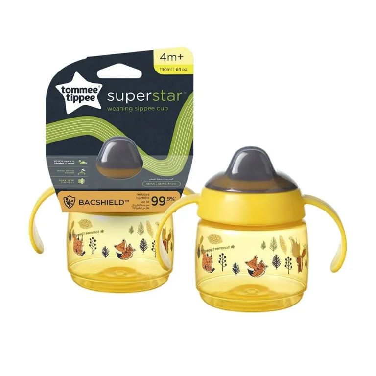 Vaso de aprendizaje con asas 190ml Sippee Superstar 4 meses+ amarillo