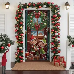 GENERICO - FUNDA NAVIDEÑA PARA PUERTA TELA ELASTICA 90X210 CM TF DUENDES