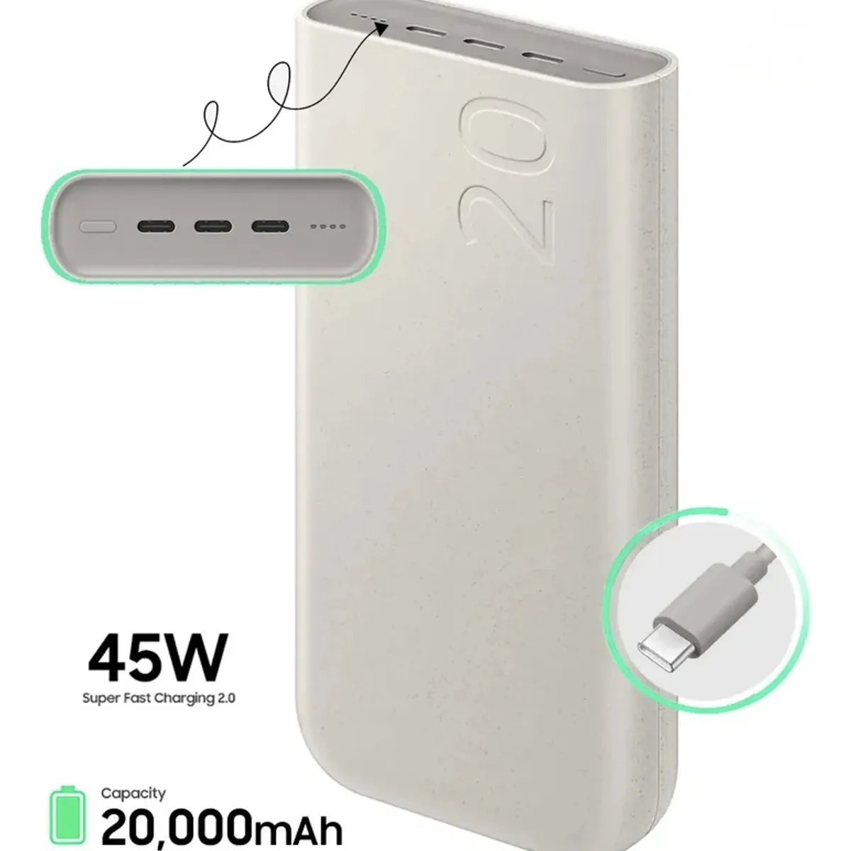 GENERICO - Batería Externa Carga Rápida 45w 3 Puertos 20000mah