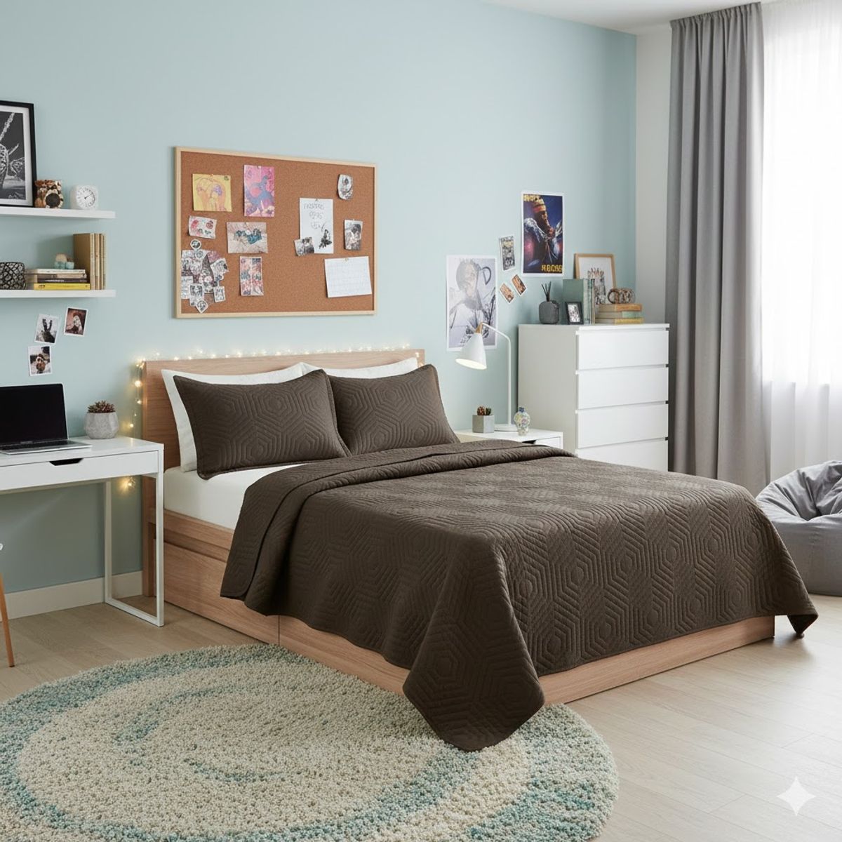 GENERICO - CUBRECAMA QUILT DE VERANO DELGADO CON RELIEVE UNICOLOR CAFE OSCURO 2 PLAZA 230cm X 250cm GS