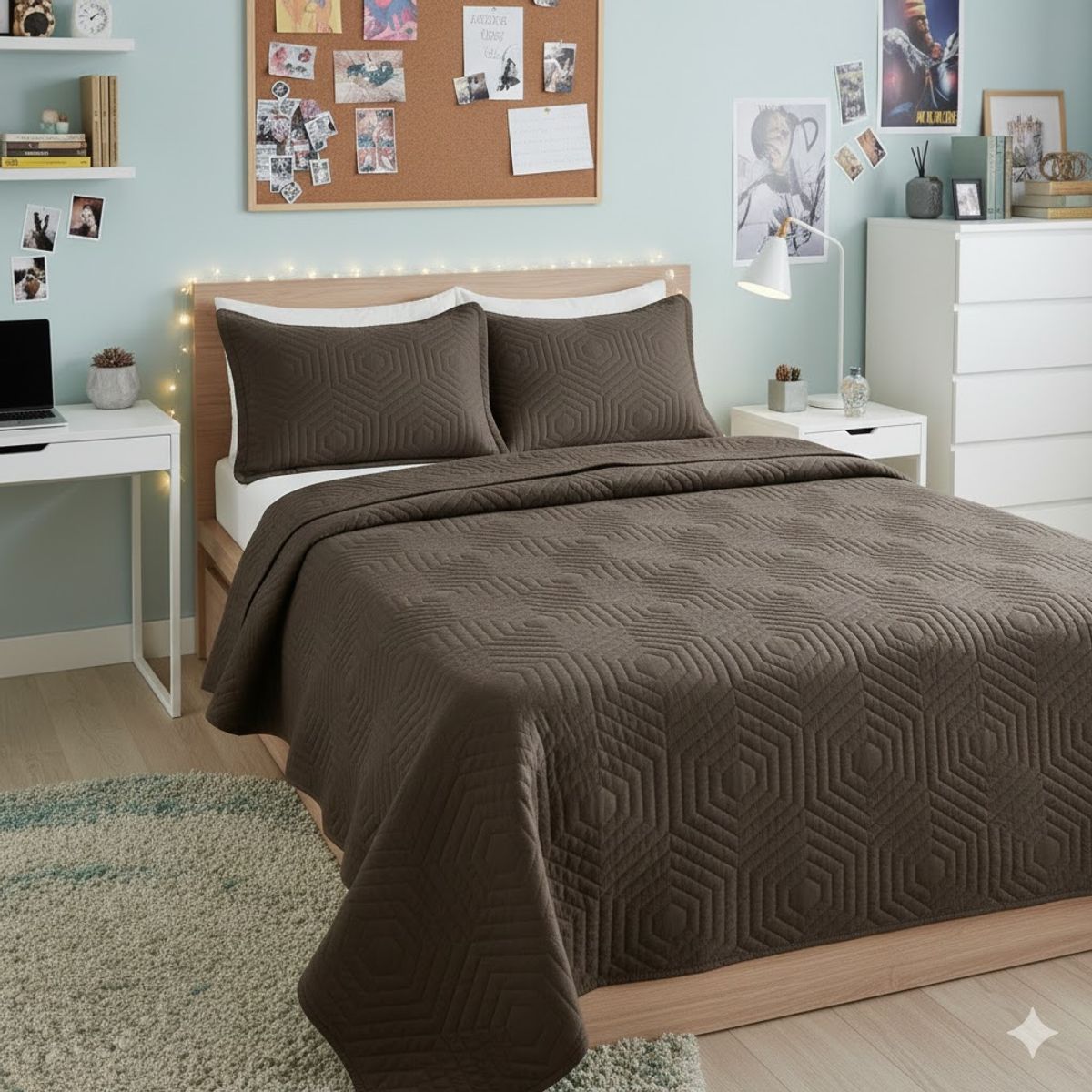 GENERICO - CUBRECAMA QUILT DE VERANO DELGADO CON RELIEVE UNICOLOR CAFE OSCURO 2 PLAZA 230cm X 250cm GS