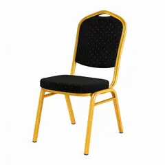 SPACE HOME - Silla Negra para Conferencia y Eventos con Estructura Dorada Apilable y Liviana