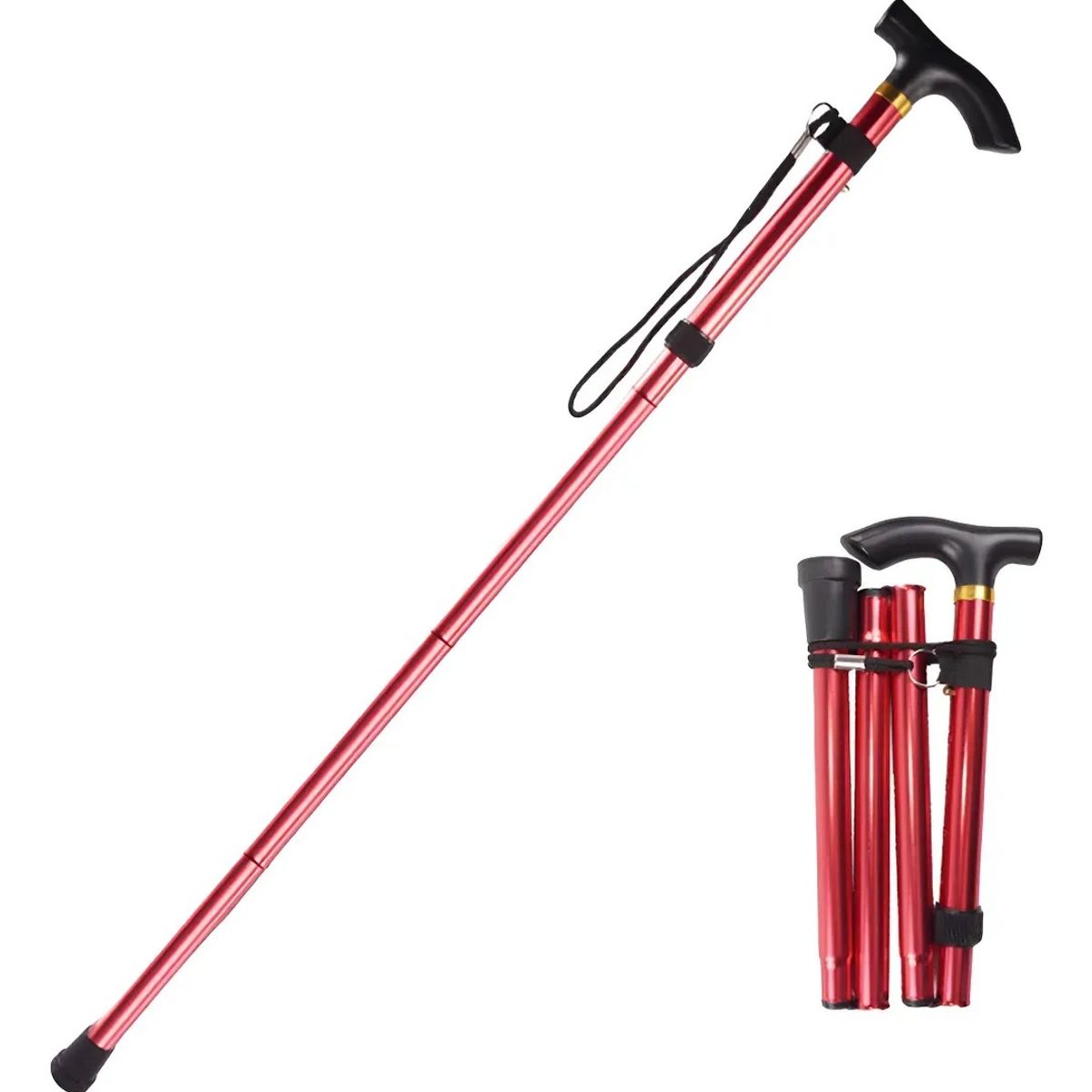 GENERICO - Antideslizante Bastón Plegable Telescópico 84-93cm Rojo