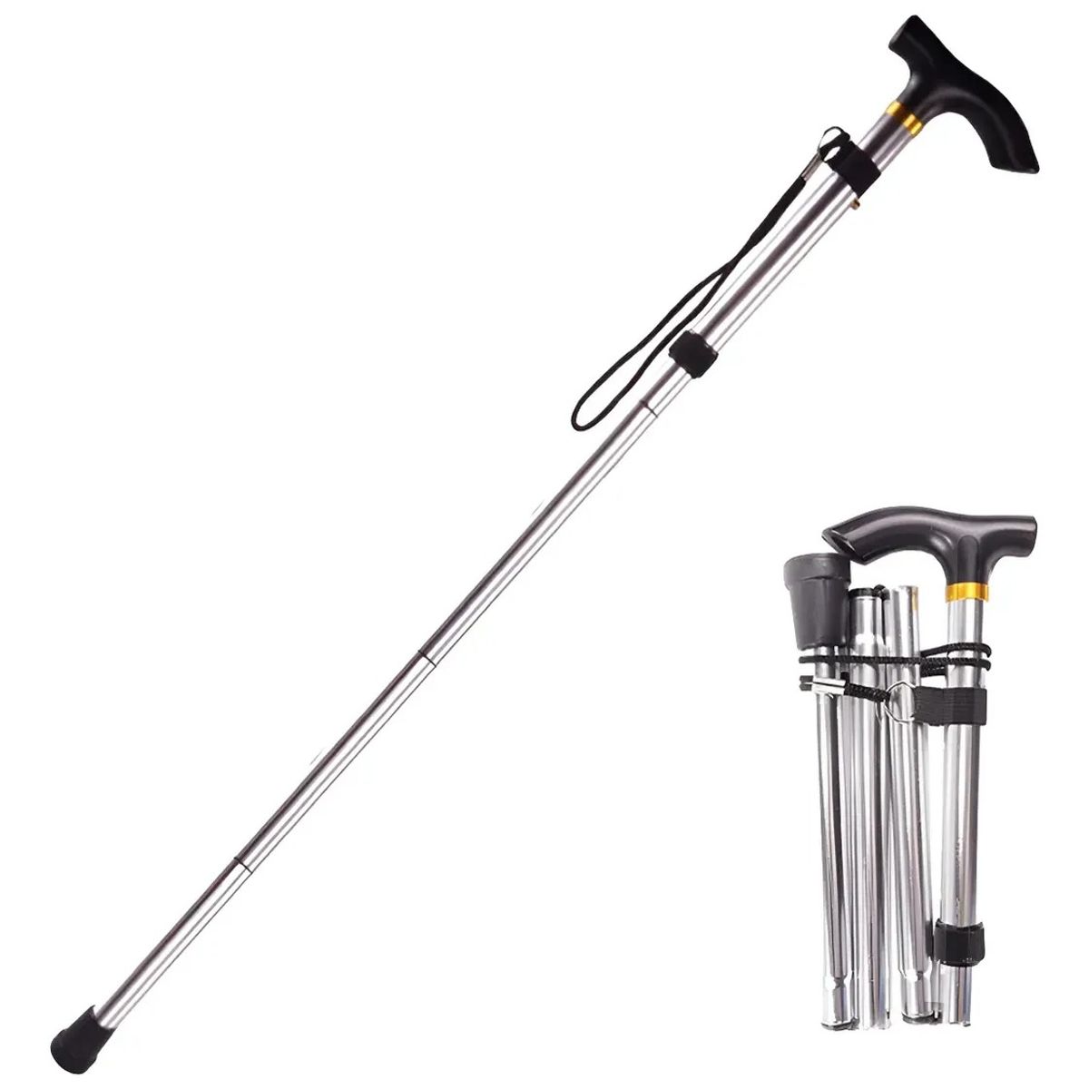 GENERICO - Antideslizante Bastón Plegable Telescópico 84-93cm Plateado