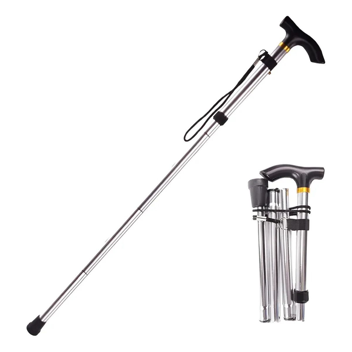 GENERICO - Antideslizante Bastón Plegable Telescópico 84-93cm Plateado