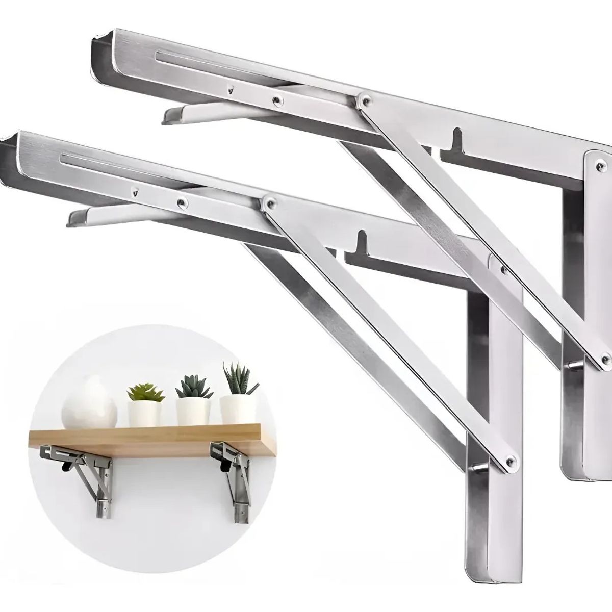 GENERICO - Set 2 Escuadra Metalica Abatible Rapida Soporte Plegable 30c Plateado