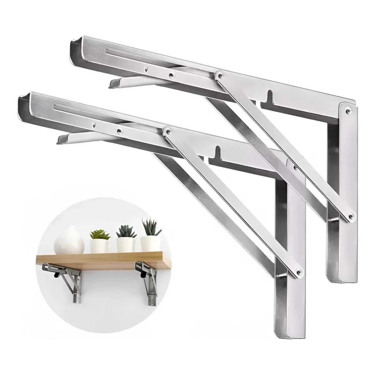 GENERICO - Set 2 Escuadra Metalica Abatible Rapida Soporte Plegable 30c Plateado