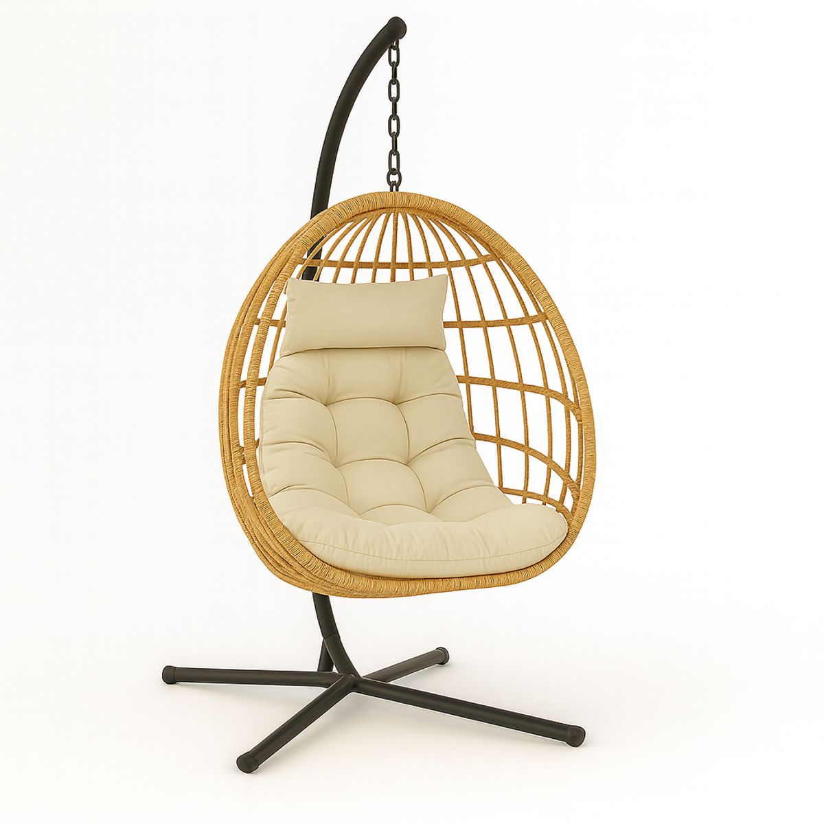 SPACE HOME - Reposera Colgante de Ratán Beige Premium para Interior y Exterior con Cojín Incluido