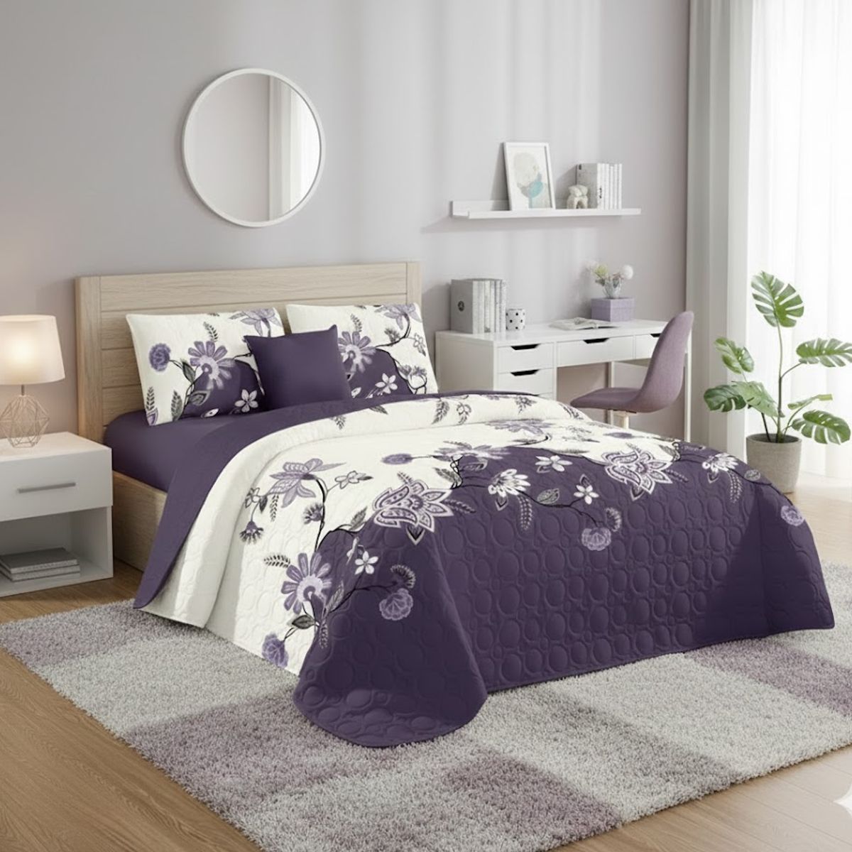 GENERICO - CUBRECAMA QUILT DE VERANO DELGADO DISEÑO DUOCOLOR MORADO 250cm X 280cm GS