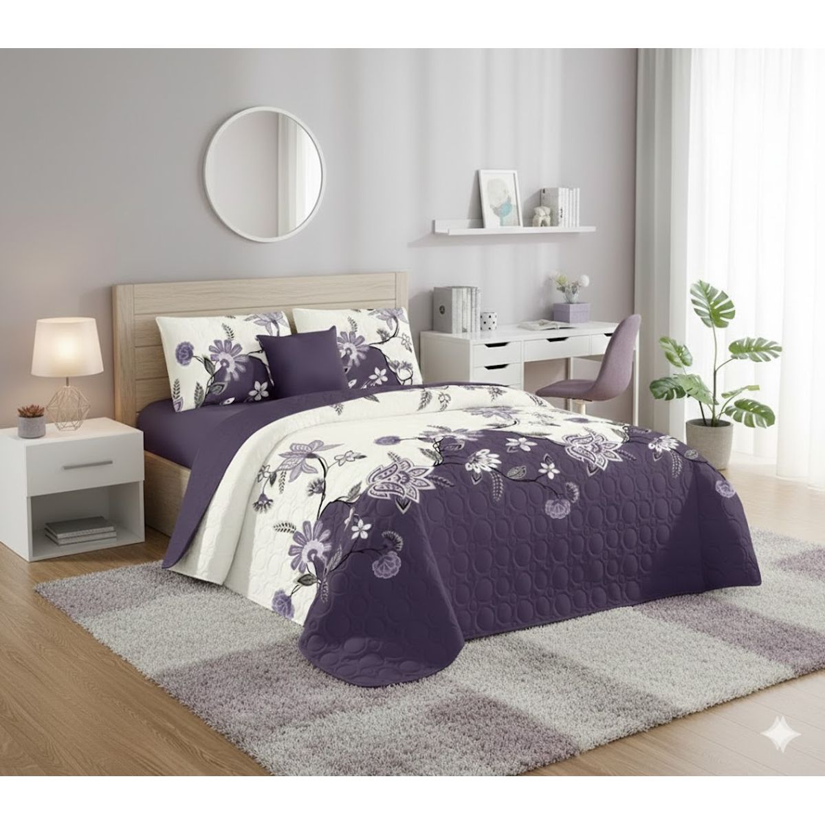 GENERICO - CUBRECAMA QUILT DE VERANO DELGADO DISEÑO DUOCOLOR MORADO 250cm X 280cm GS