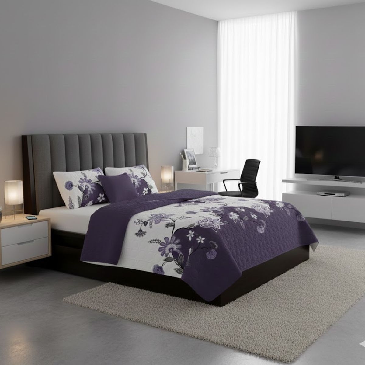 GENERICO - CUBRECAMA QUILT DE VERANO DELGADO DISEÑO DUOCOLOR MORADO 250cm X 280cm GS