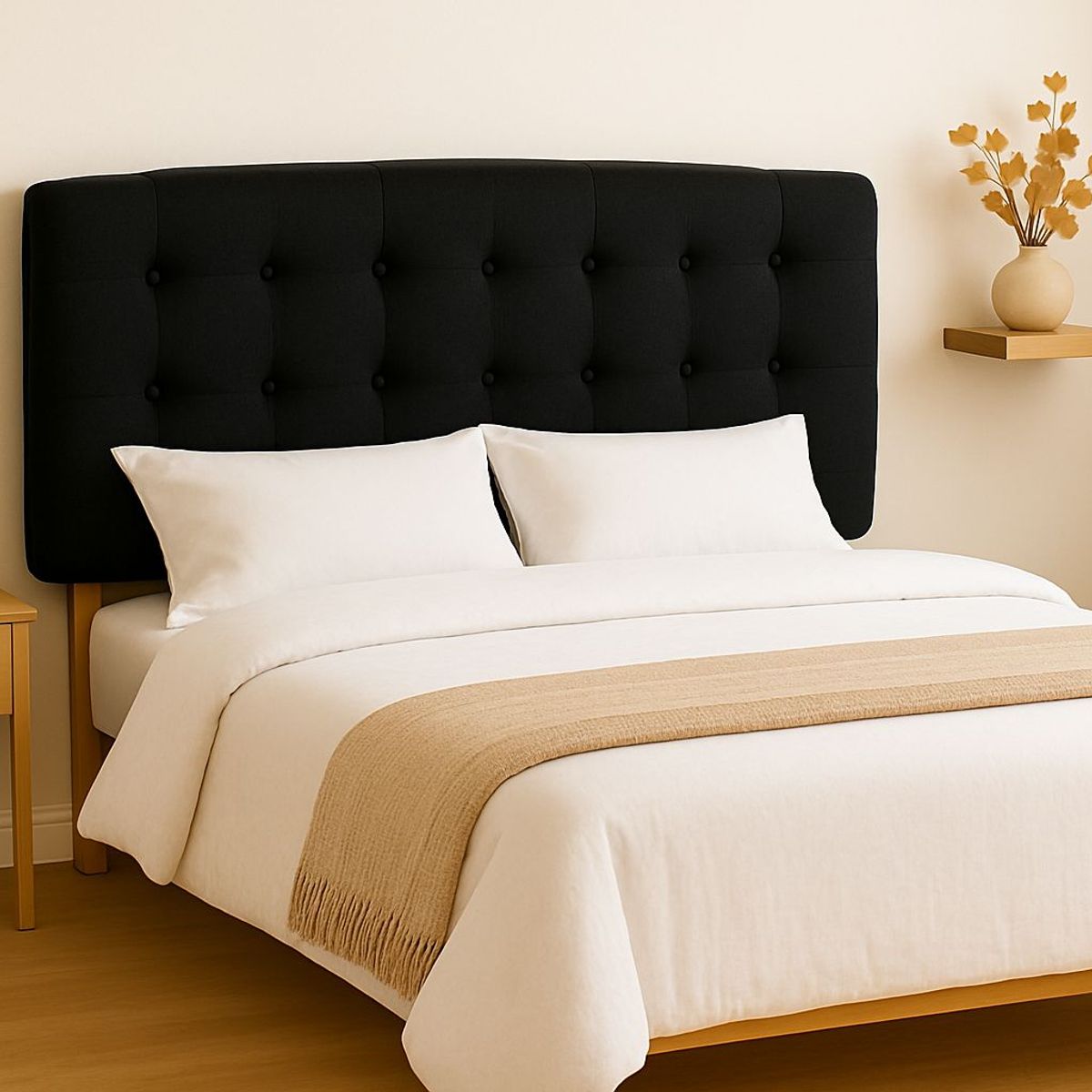 GENERICO - Respaldo 2 Plazas Botón Repujado Negro