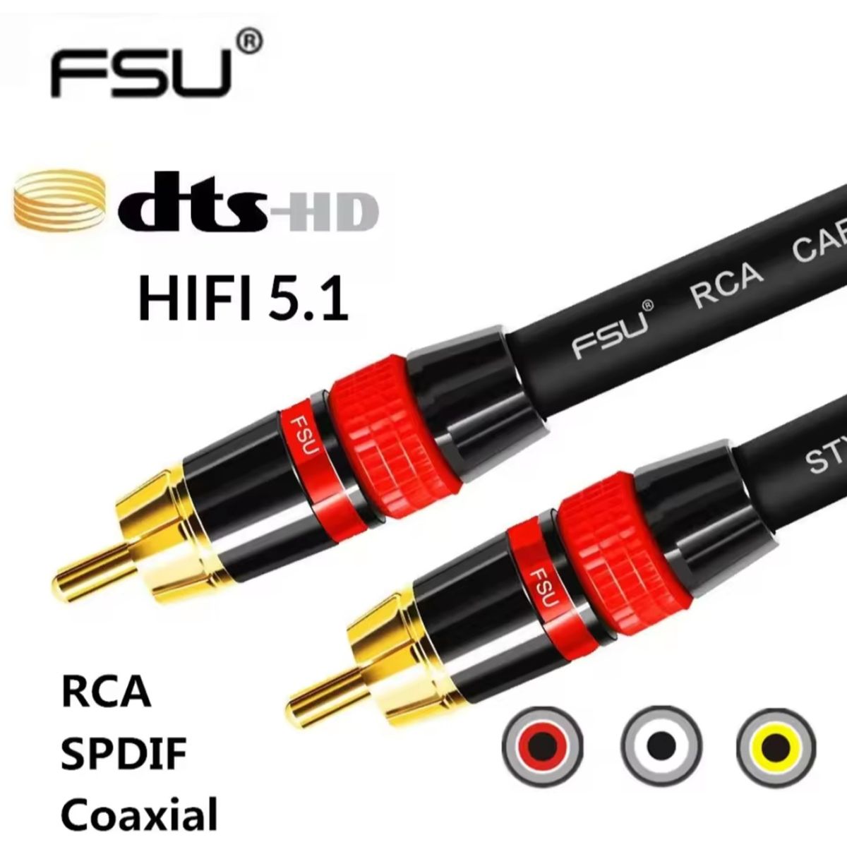 GENERICO - Cable De Audio Rca Para Subwoofer De 2 Mtrs 100% Cobre Ofc FSU HI-FI