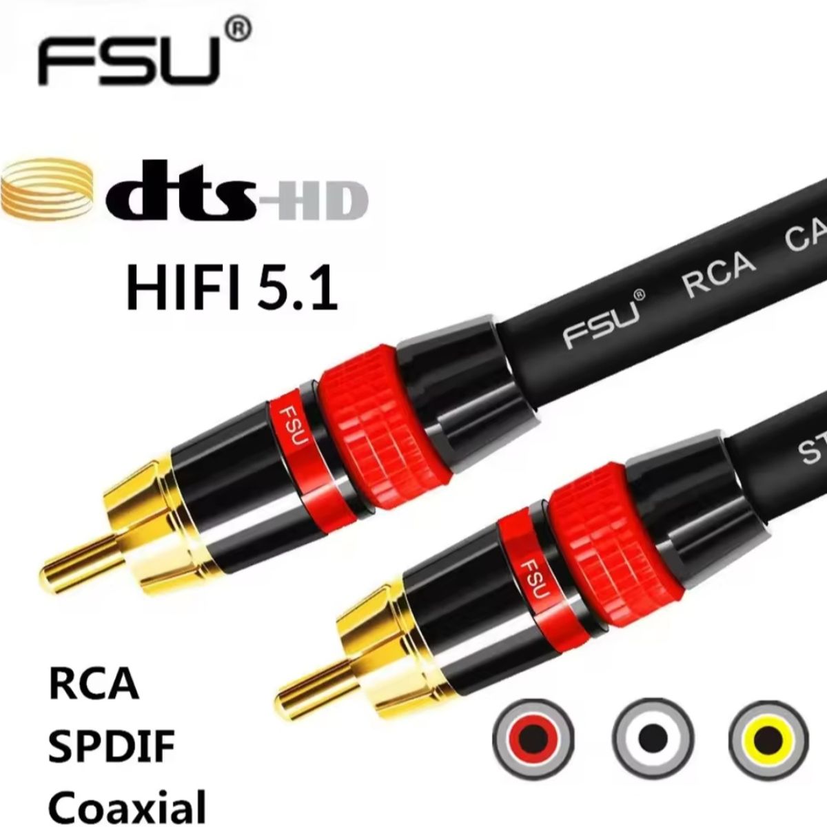 GENERICO - Cable De Audio Rca Para Subwoofer De 5 Mtrs 100% Cobre Ofc FSU HI-FI