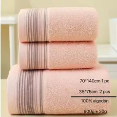GENERICO - Set de Toallas Bordadas 3 Piezas 100% Algodón, Suaves y Absorbentes Color Rosado