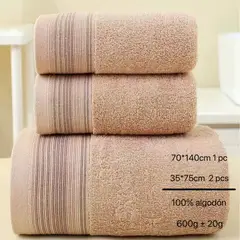 GENERICO - Set de Toallas Bordadas 3 Piezas 100% Algodón, Suaves y Absorbentes Color Beige