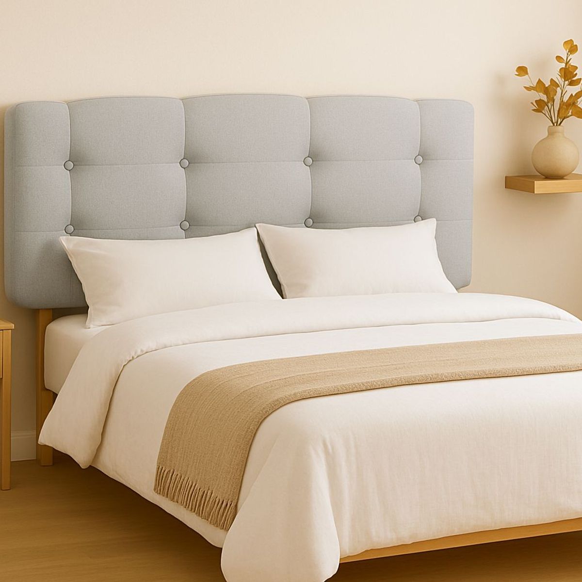 GENERICO - Respaldo 2 Plazas Botón Repujado Gris Claro