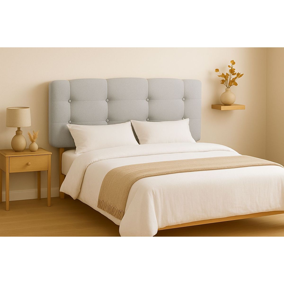 GENERICO - Respaldo 2 Plazas Botón Repujado Gris Claro