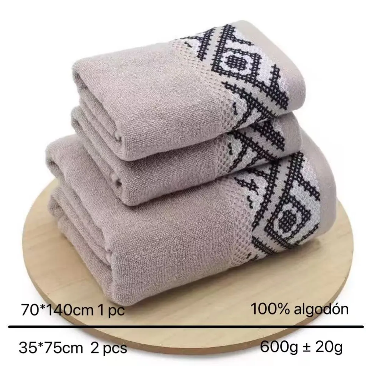 GENERICO - Set de Toallas Bordadas 3 Piezas 100% Algodón, Suaves y Absorbentes Color Gris