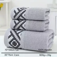 GENERICO - Set de Toallas Bordadas 3 Piezas 100% Algodón, Suaves y Absorbentes Color Gris