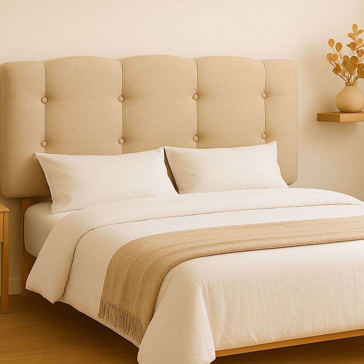 GENERICO - Respaldo 2 Plazas Botón Repujado Beige Lino