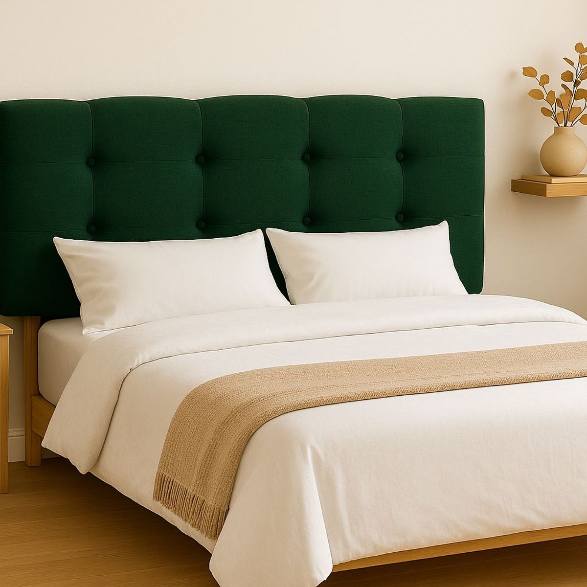 GENERICO - Respaldo 2 Plazas Botón Repujado Verde Botella Lino