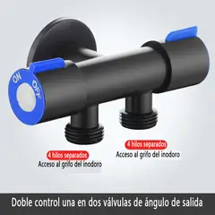 GENERAL - Válvula Angular De 1 Vías Y 2 Salidas, Distribuidor De Agua Negro Cromado