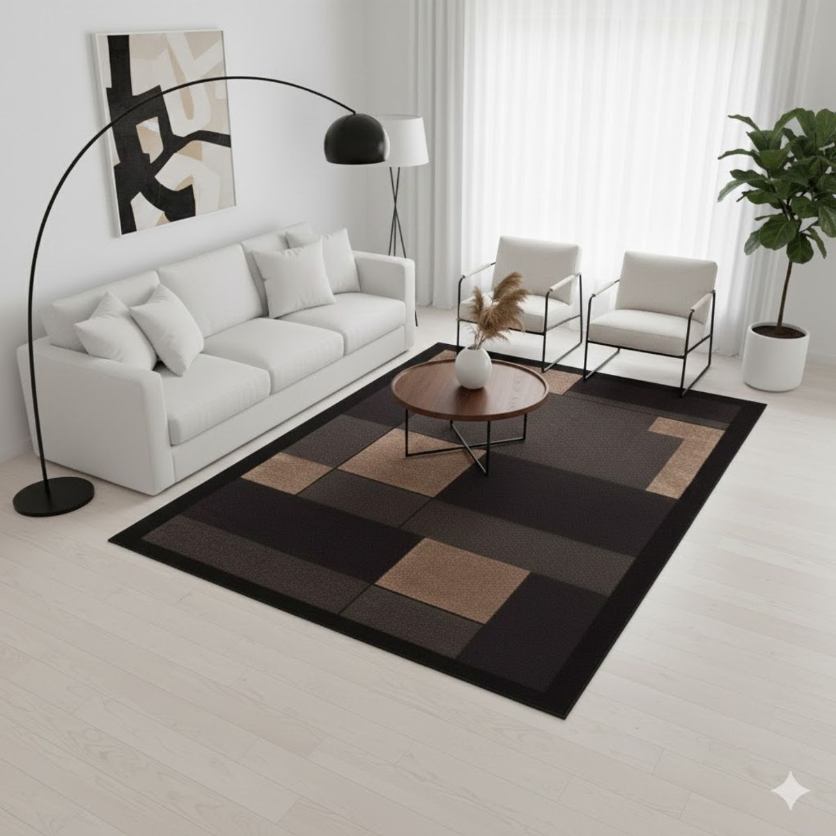GENERICO - ALFOMBRA 160x200 CON DISEÑO MODERNO ELEGANTE CUADRO NEGRO CEFE WM