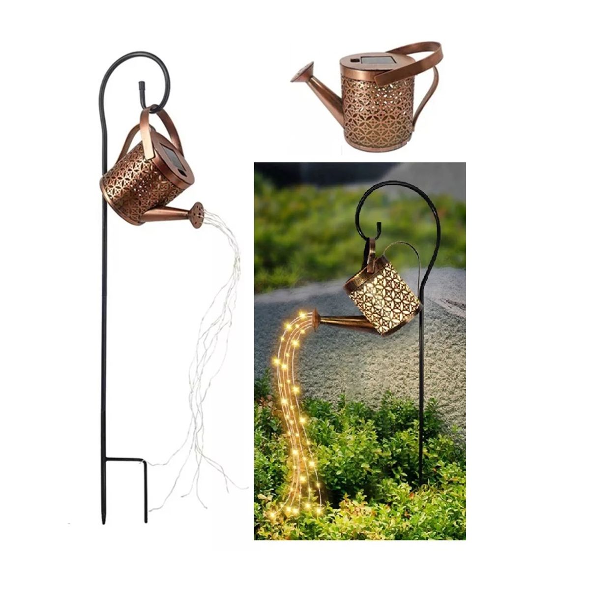 GENERICO - Regadera Cobre Luz Solar Jardín Led Luz Calida