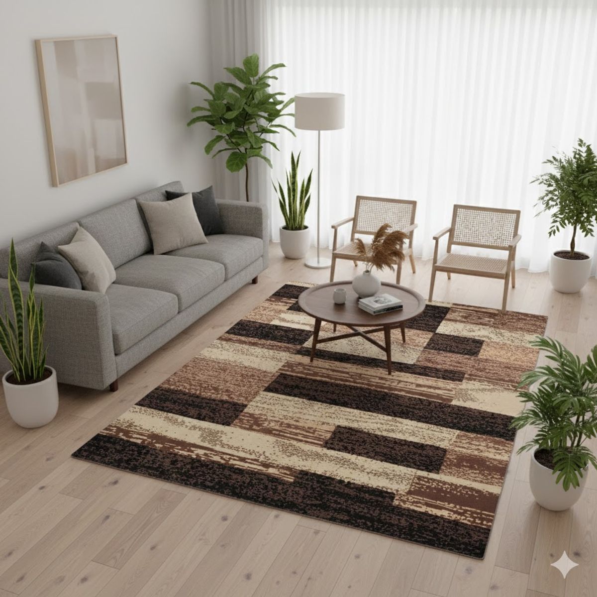 GENERICO - ALFOMBRA CON DISEÑO 160X200 TETRIS MARRON MODERNA ELEGANTE WYM
