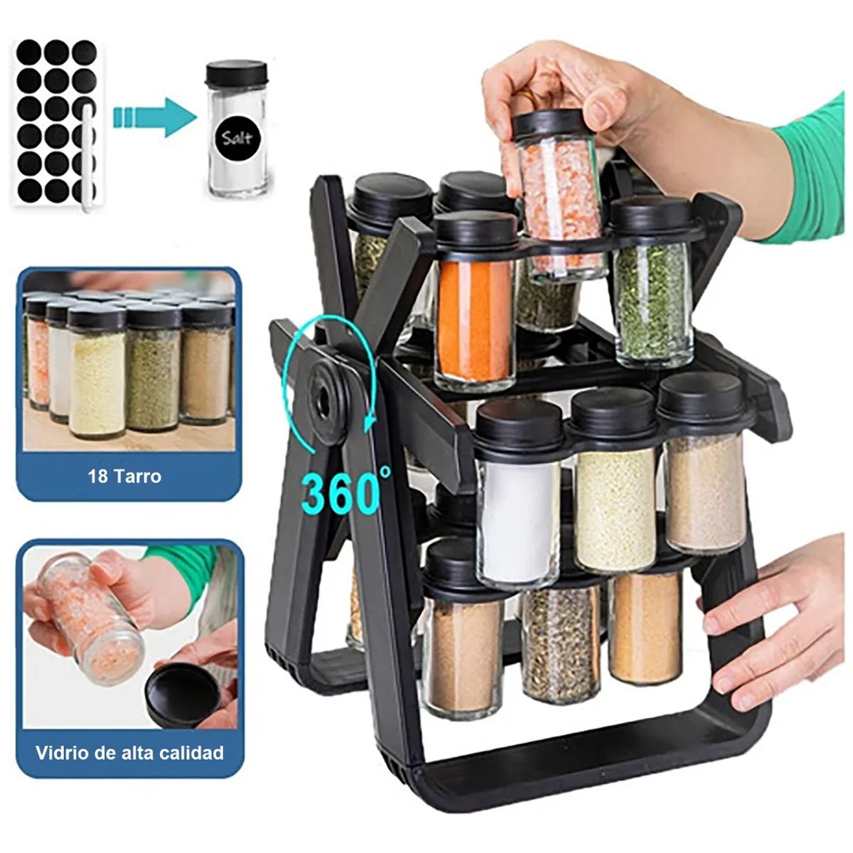 MOVI - ORGANIZADOR DE CONDIMENTOS Y ALIÑOS FRASCOS DE VIDRIO
