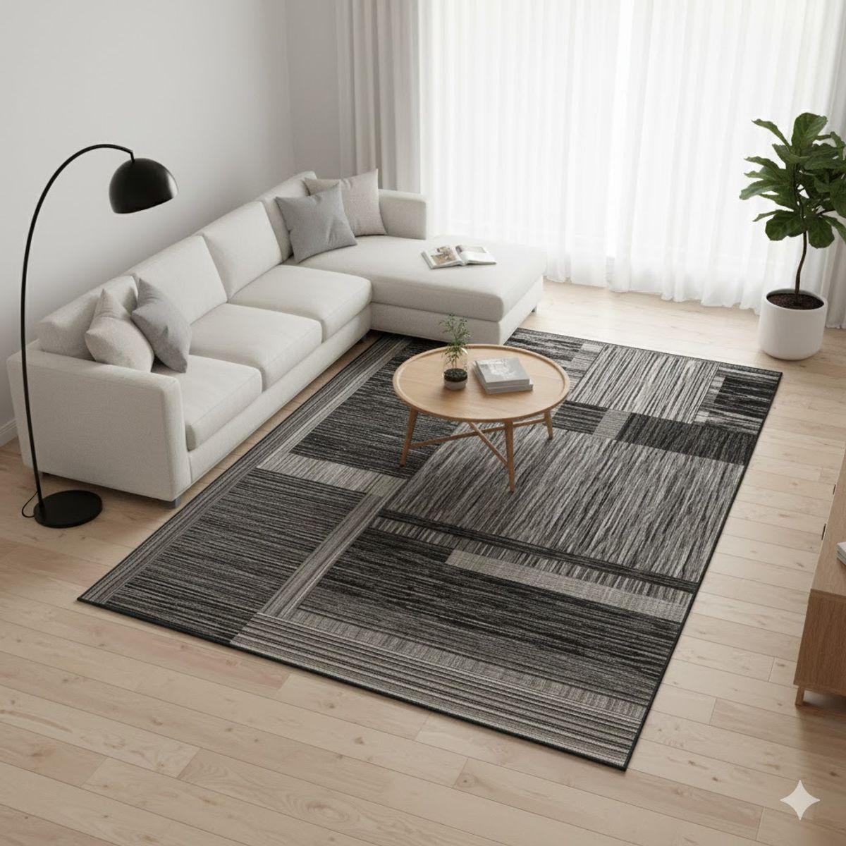 GENERICO - ALFOMBRA CON DISEÑO 160X200 GRIS LINEAS MODERNO ELEGANTE WYM