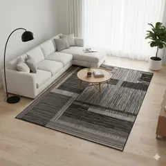 GENERICO - ALFOMBRA CON DISEÑO 160X200 GRIS LINEAS MODERNO ELEGANTE WYM