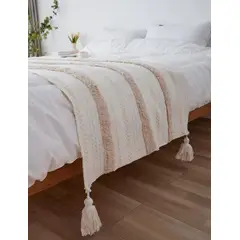 GENERICO - Piecera de algodón con borlas color beige super king