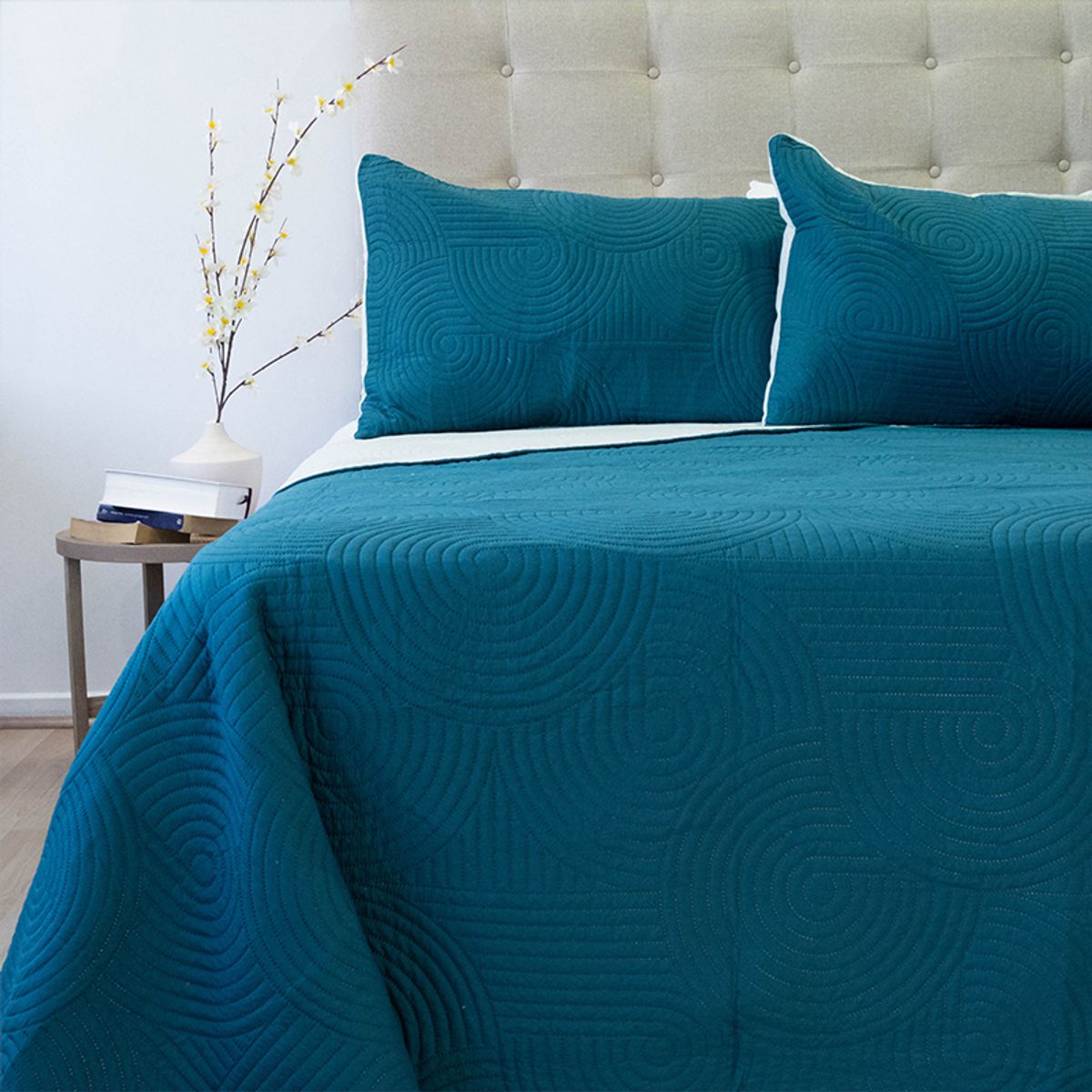 DORAL - CUBRECAMA QUILT HOTPRESS BI COLOR  PETROLEO Y VERDE AGUA  DORAL 2.5 PLAZAS