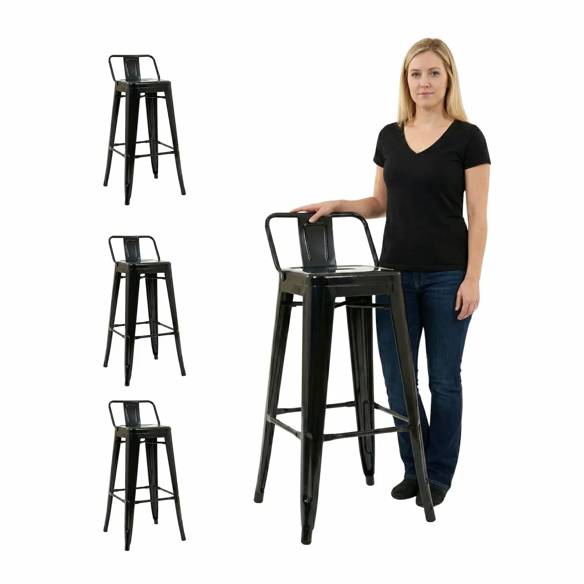 GENERICO - Pack 4 Piso Silla Taburete Bar Tolix Alto Negro