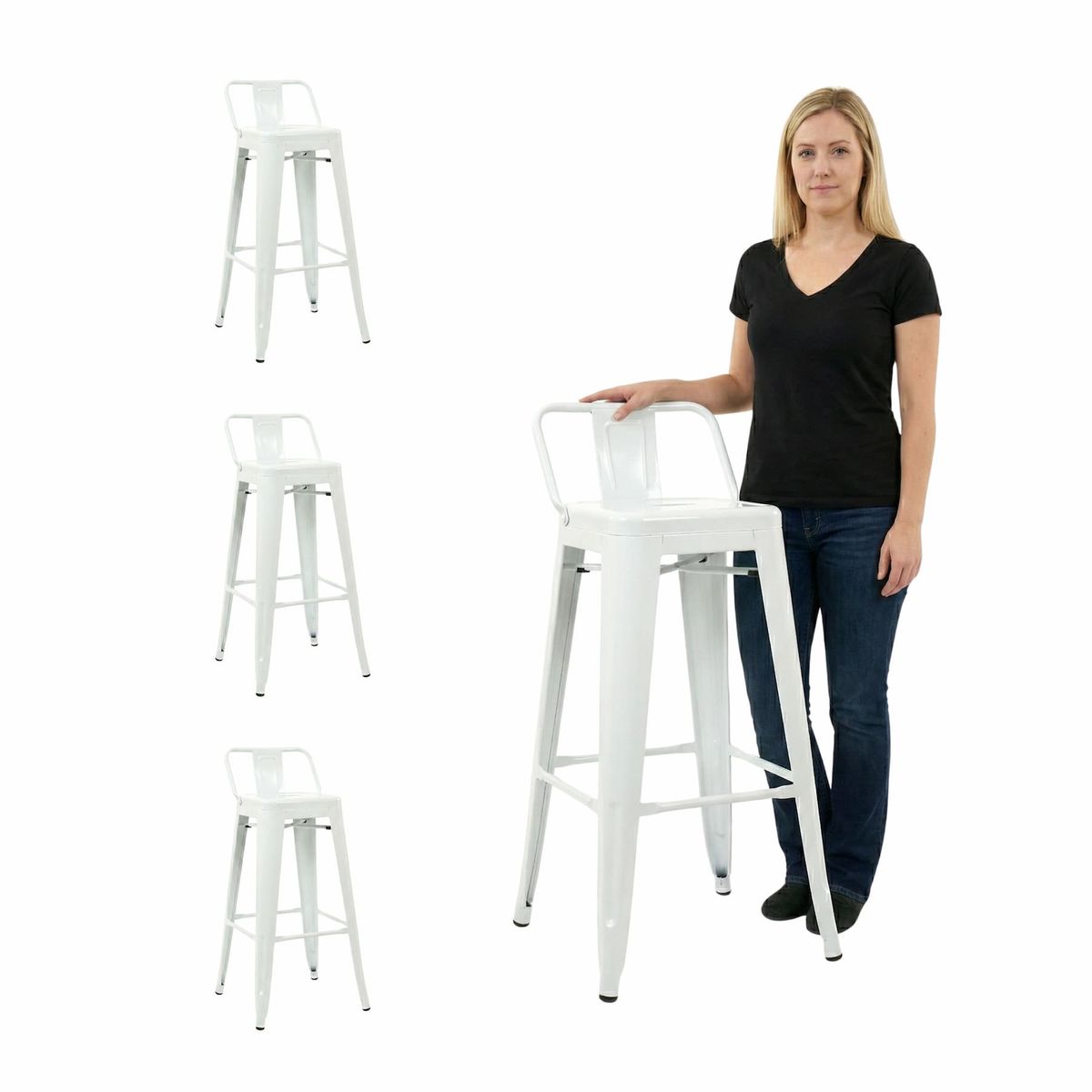 GENERICO - Pack 4 Piso Silla Taburete Bar Tolix Alto Blanco