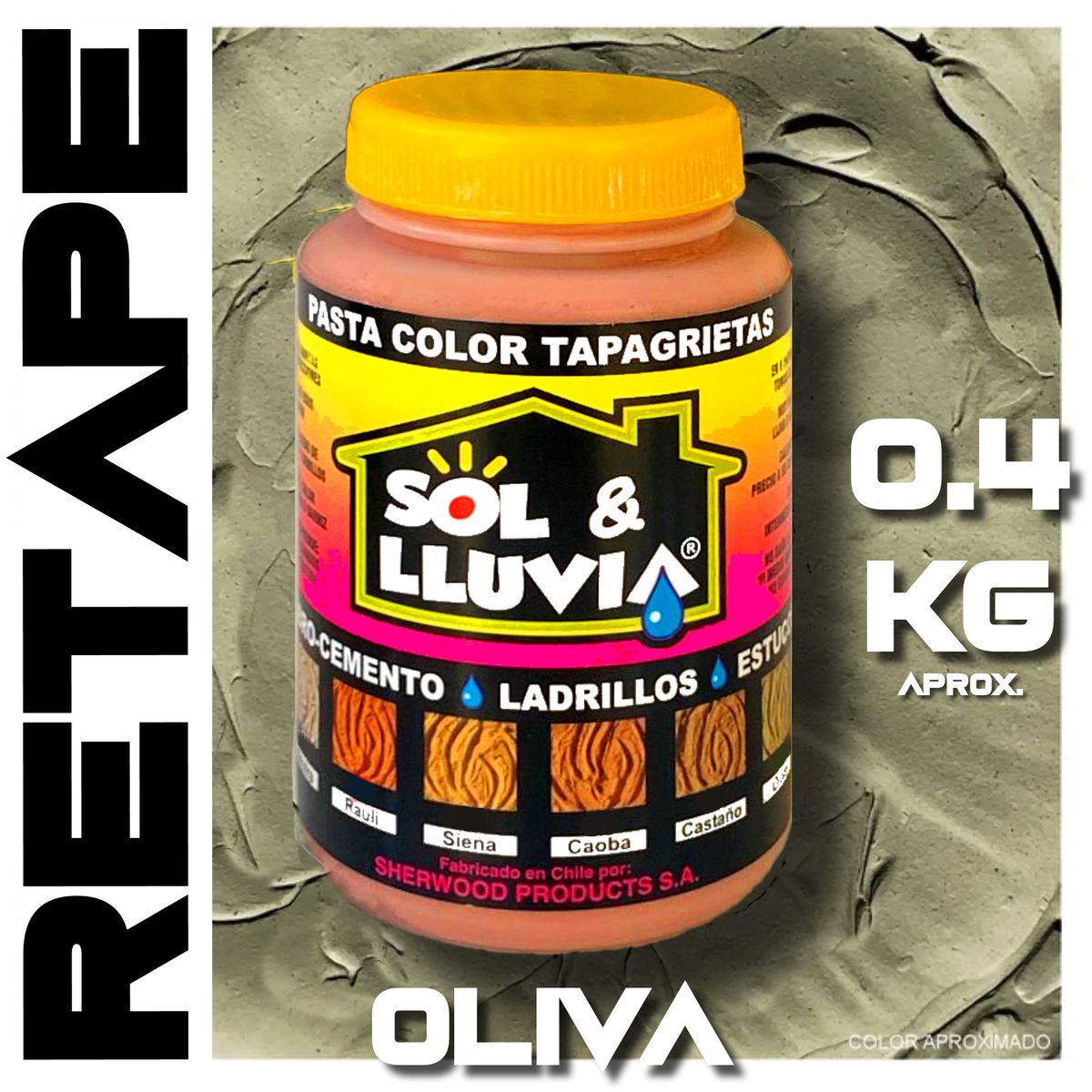 SOL Y LLUVIA - RETAPE PARA MADERA Y MUEBLES INTERIOR  EXTERIOR SOL Y LLUVIA® OLIVA 1-2 KG