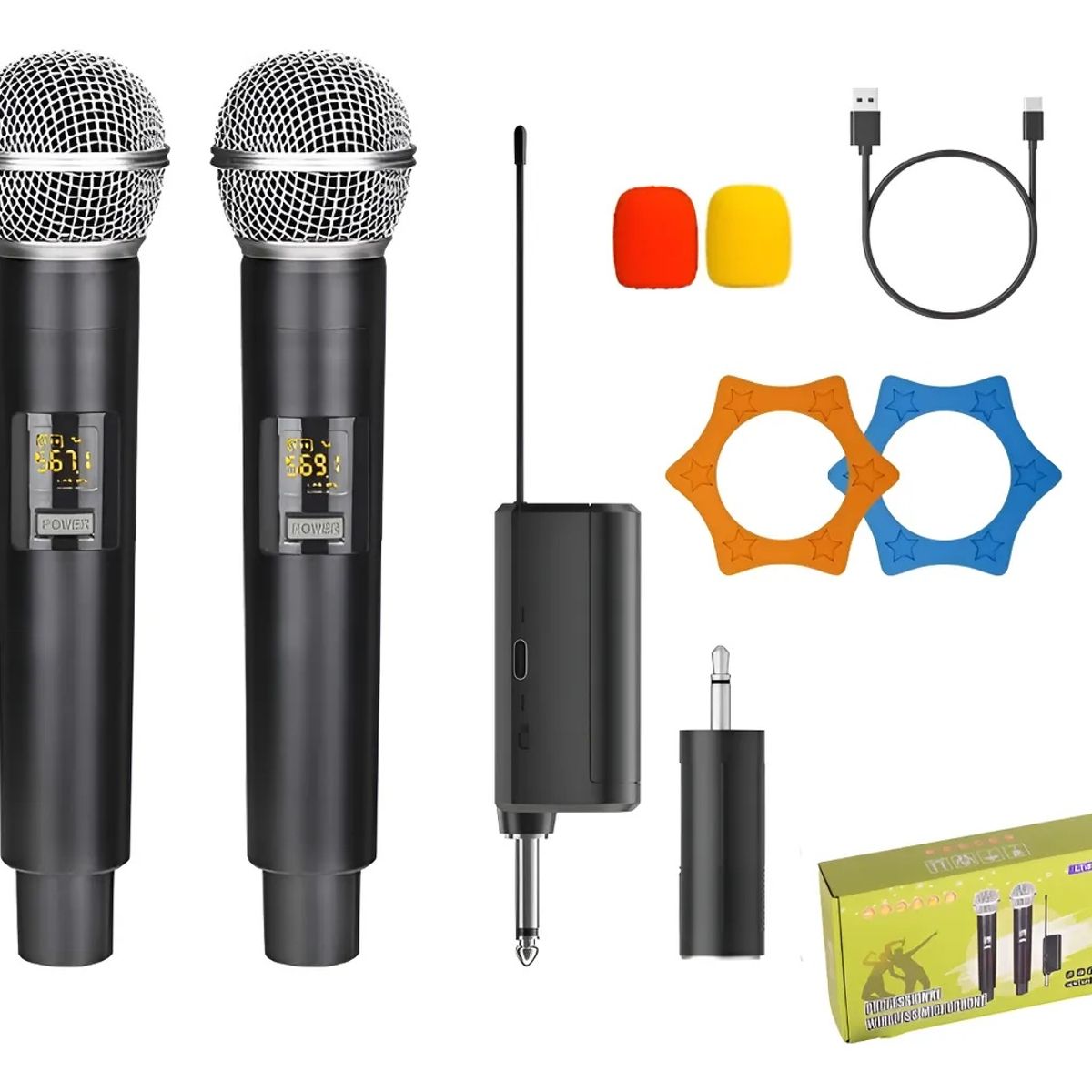 KUANGYE - Pack 2 Microfono Inalambrico Con Pantalla Led Recargable