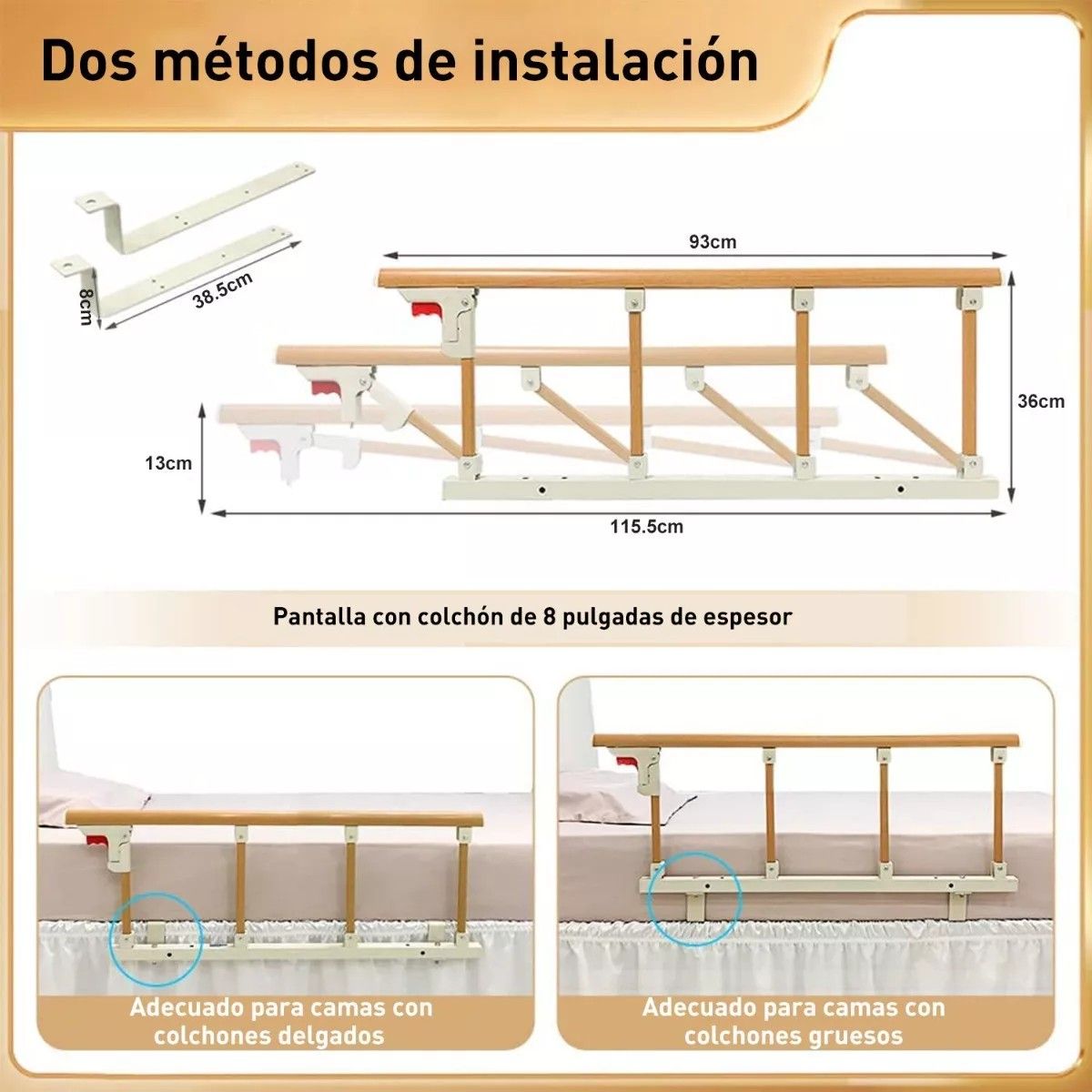 KUANGYE - Baranda Lateral Para Cama Cuidado Adulto Mayor 93cm