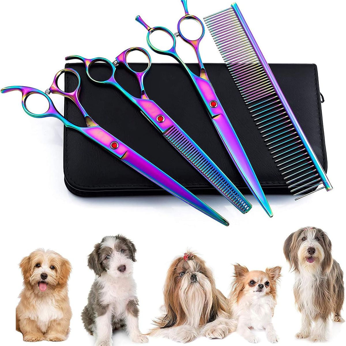 KUANGYE - Kit de Tijeras para Mascotas Profesionales de Acero Inoxidable para Gatos y Perros Corte de Pelo